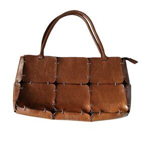 Matt & Nat Vegan Leather Tan Stapled Panel Shoulder handbag